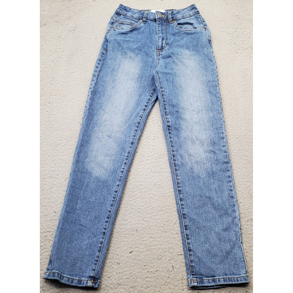 Cotton On Mom Straight Jeans Womens 4 Blue Denim Stretch Boho Faded Streetwear